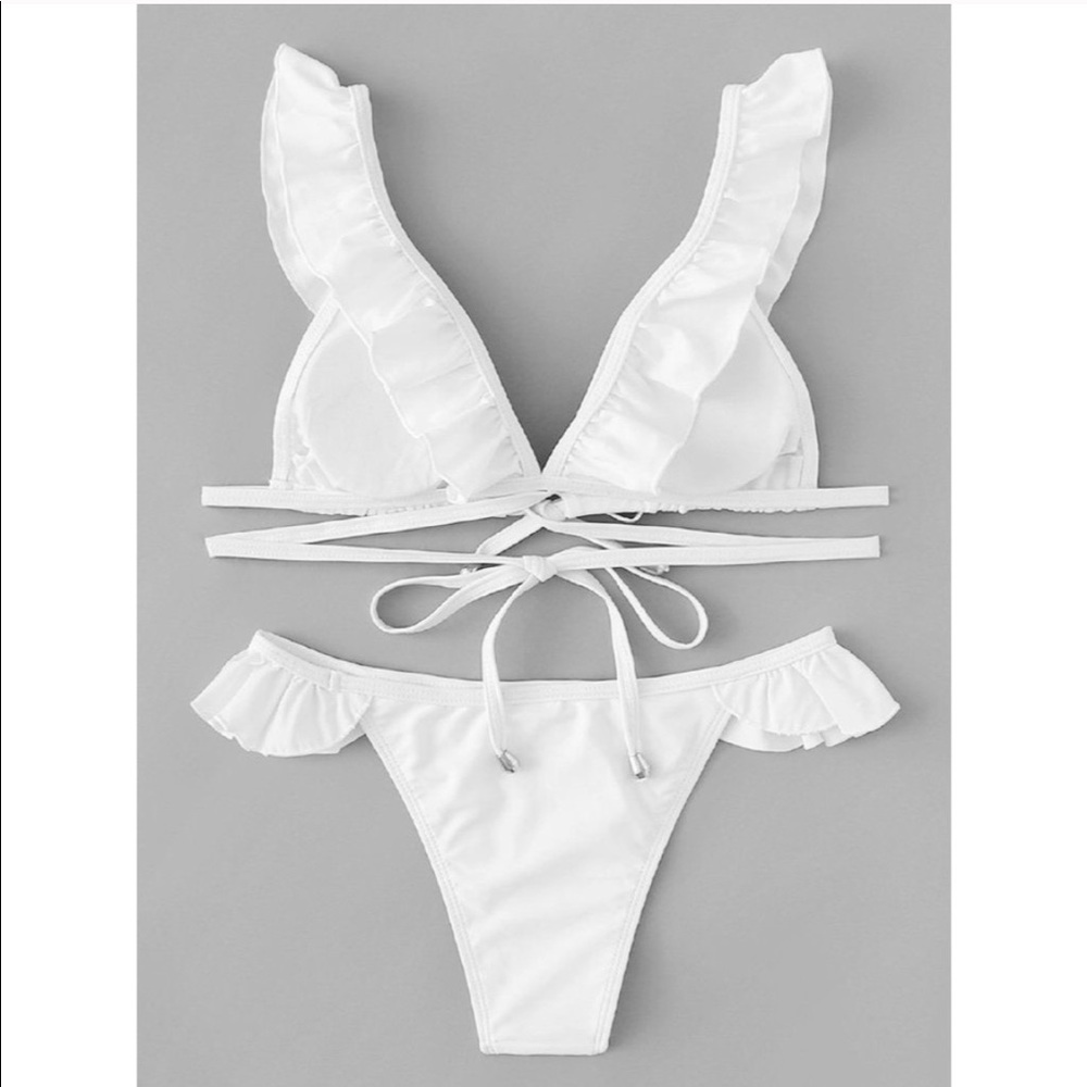 White Ruffle Tie Bikini